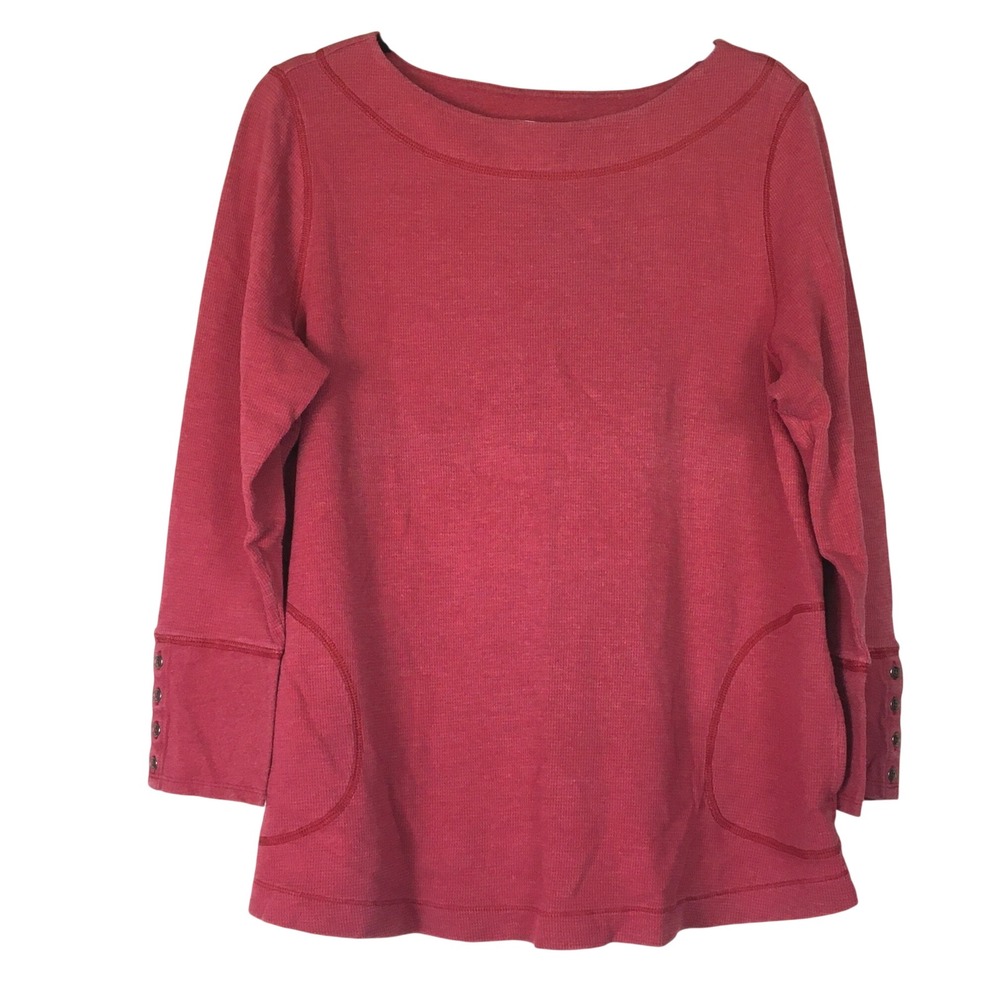 J. Jill Waffle Knit Button Cuff Pocket Thermal Top XL Petite Red